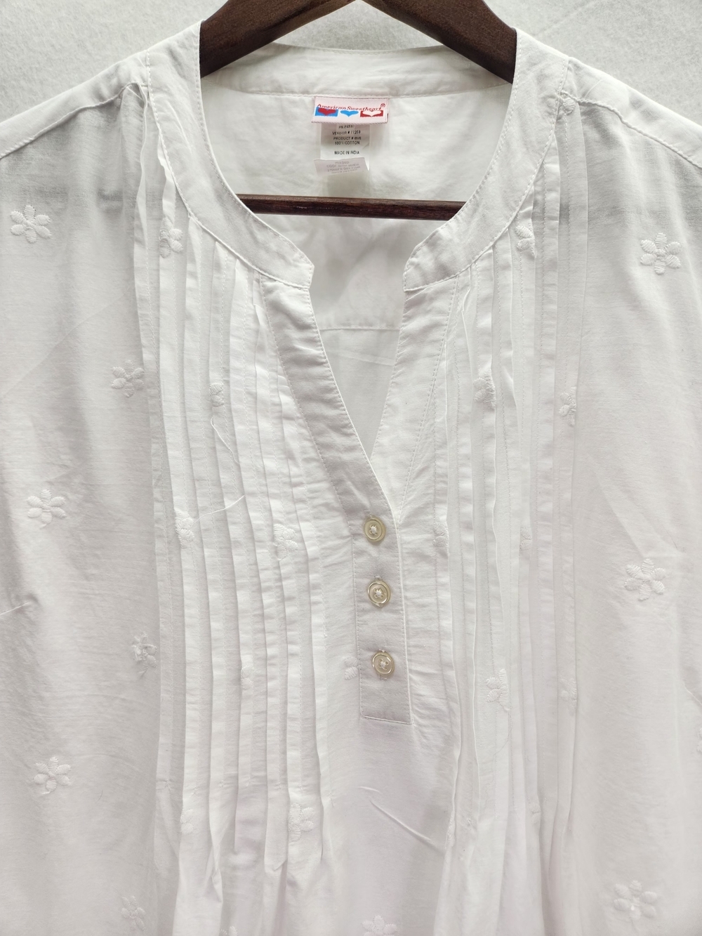 Women's White Eyelet Tunic Top - Lightweight Beach Shirt Size L 100% Cotton - Picture 4 of 13